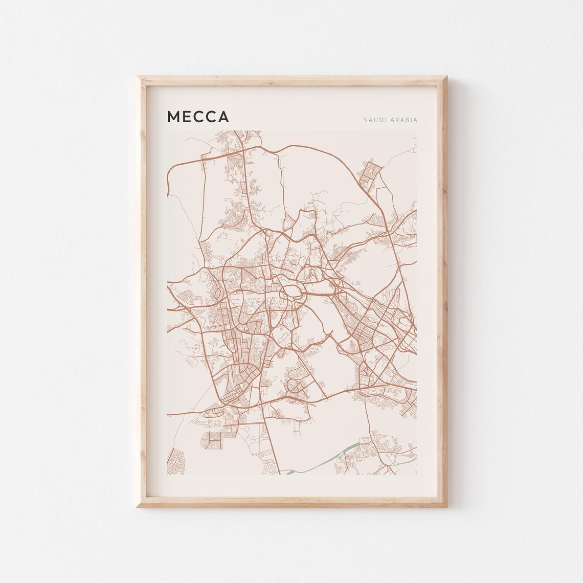 Mecca Map Poster Print Wall Art Saudi Arabia Travel Gift Scandi