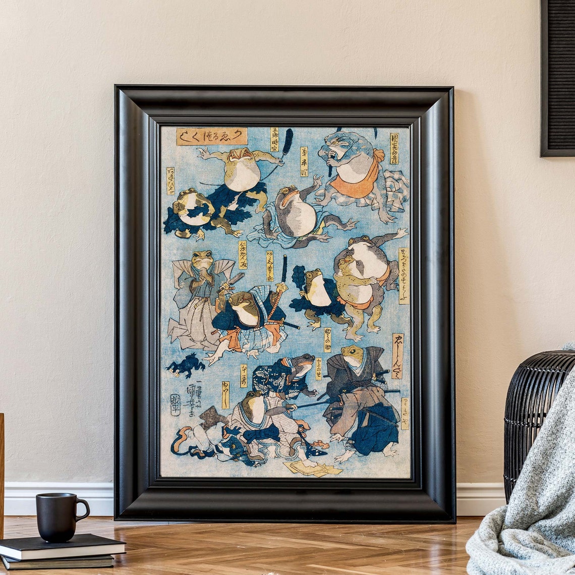 Utagawa Kuniyoshi Frogs Samurai Kabuki Playful Woodblock Poster - Image 3