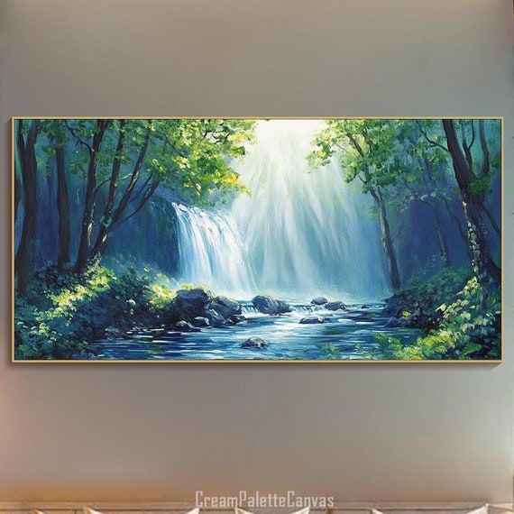 Waterfall Forest Landscape, Nature Wall Art Print