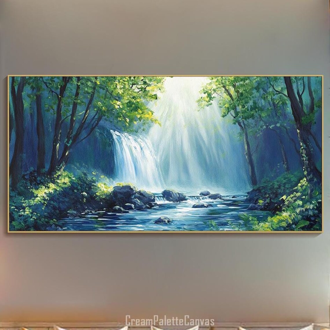 Waterfall Forest Landscape, Nature Wall Art Print