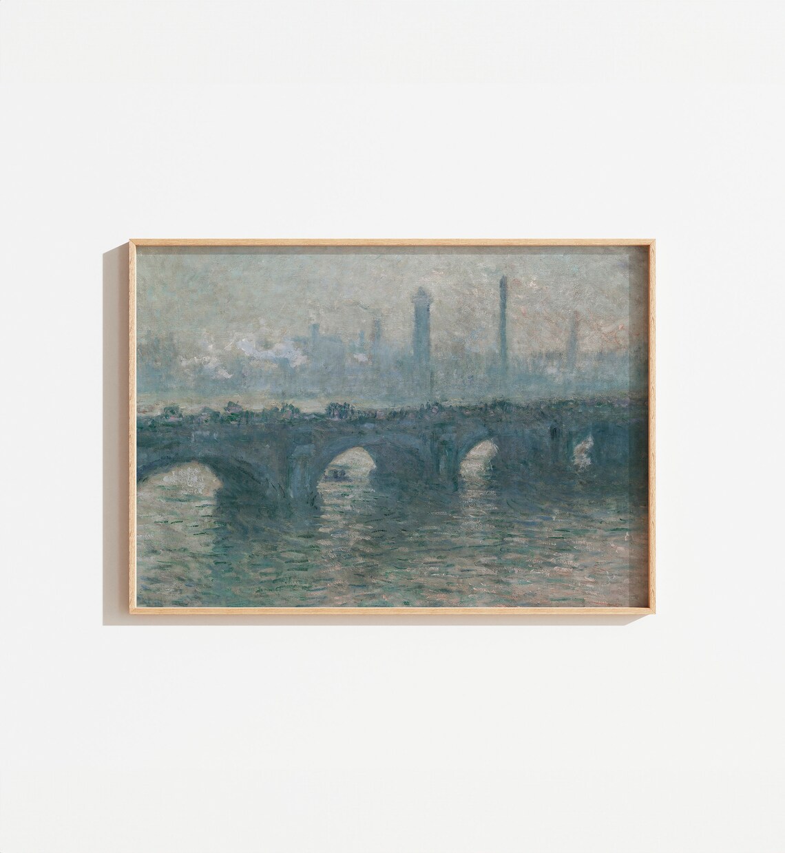 Vintage Muted Landscape Painting, Antique Bridge Art Print
