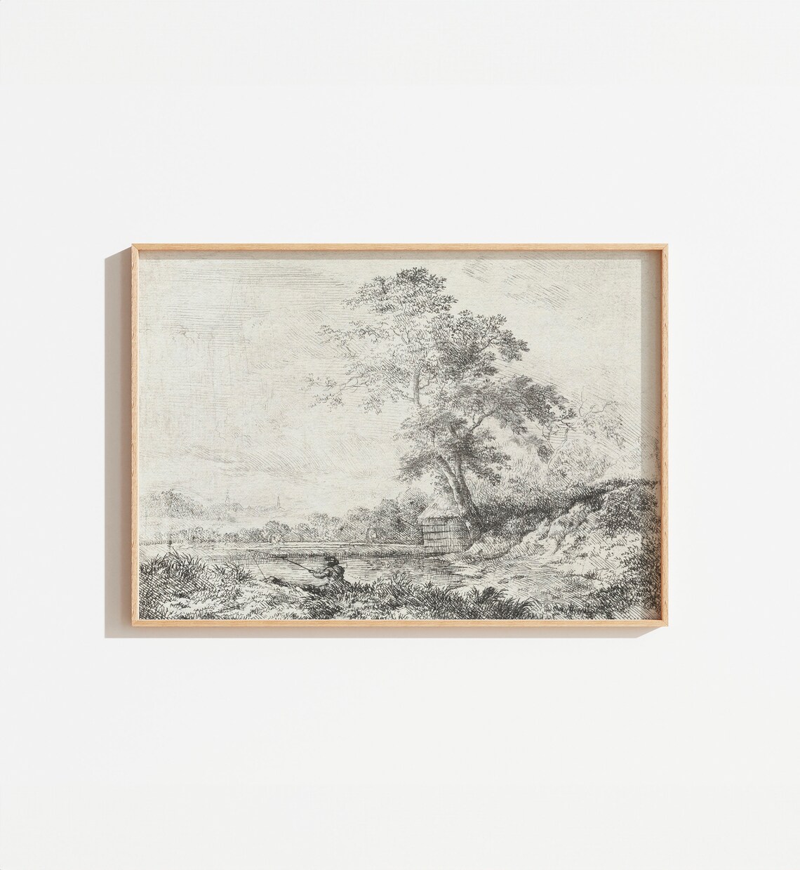 Vintage Rustic Landscape Sketch Drawing Art Print