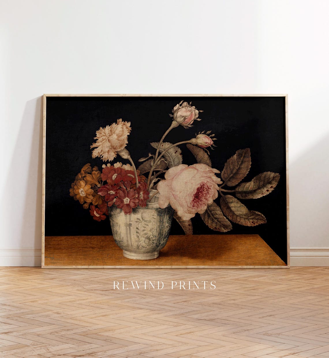 Vintage Moody Still Life Painting Art Dark Floral Print Vintage Vase Of Flowers Painting Antique Wall Art - Image 5