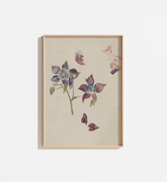 Antique Flower Watercolor Painting, Vintage Botanical Art
