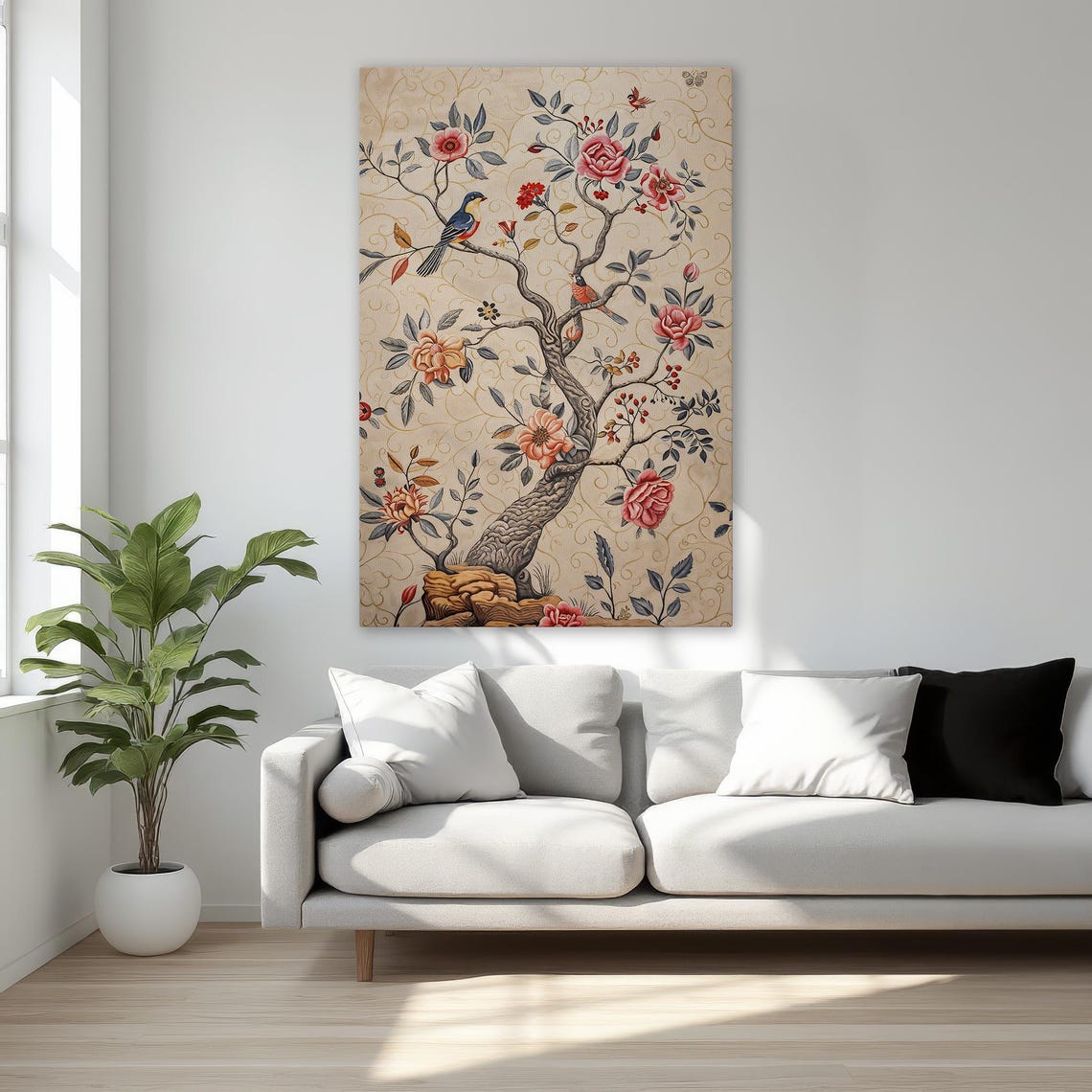 Songbird on a Blossoming Branch Floral Botanical Chinoiserie Poster