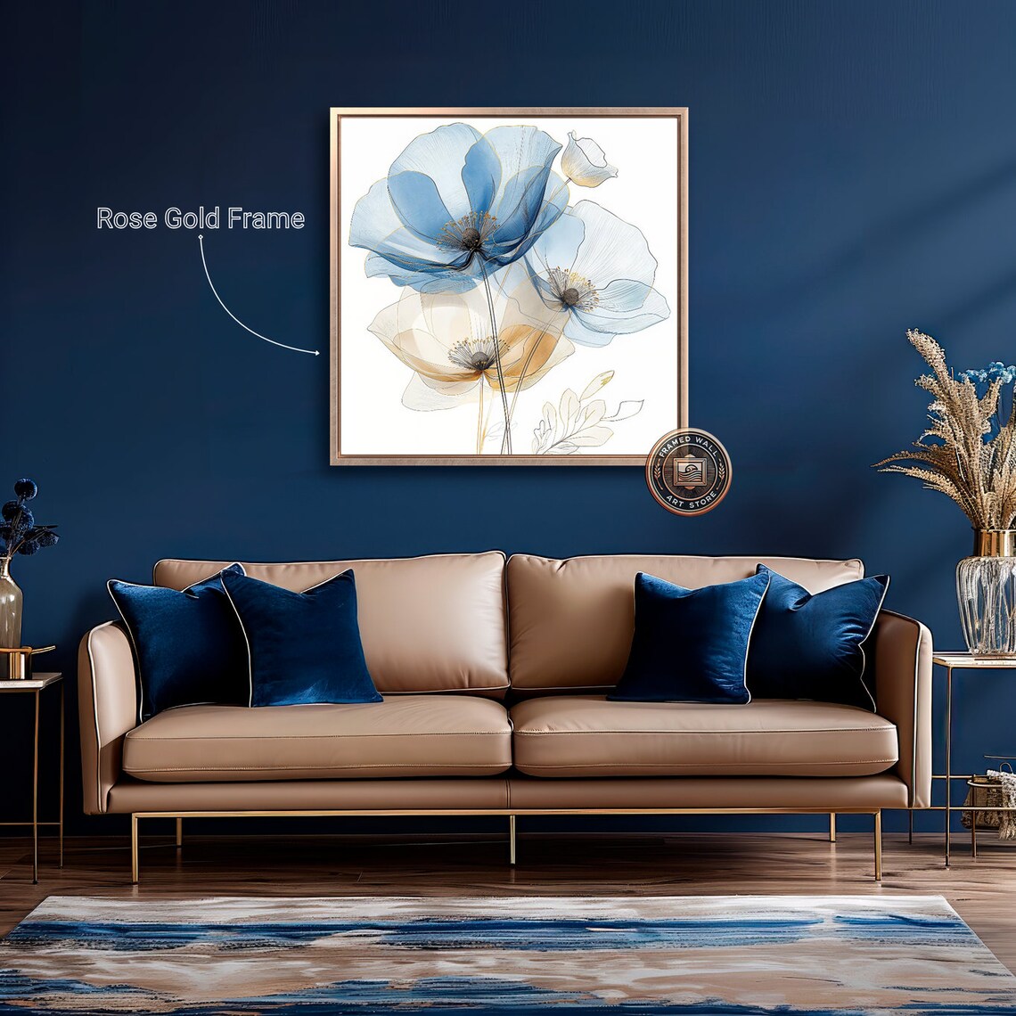 Blue and Beige Flowers, Modern Botanical Art Print - Image 2