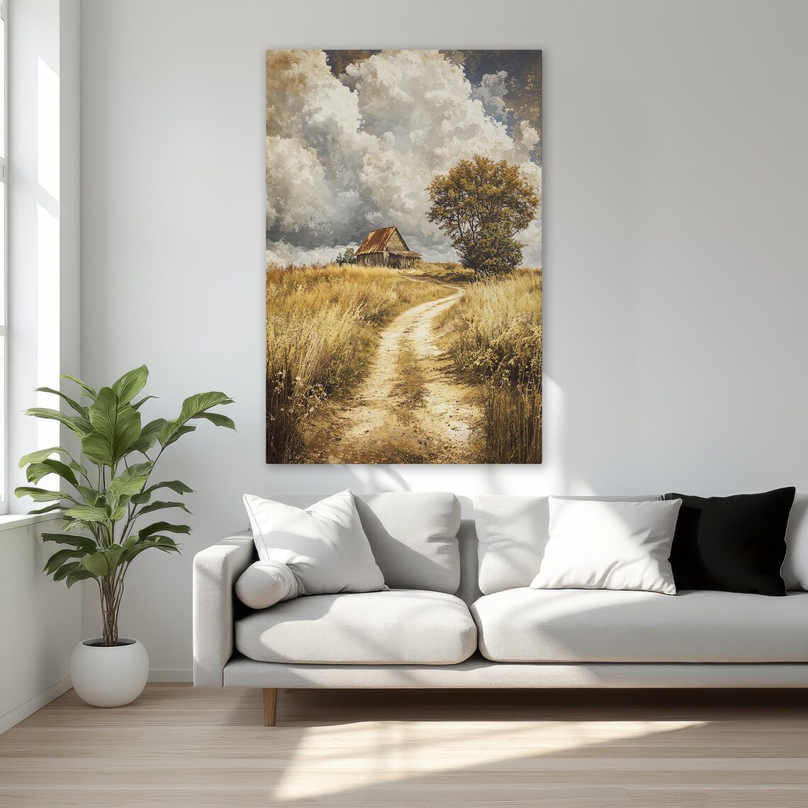 Rustic Barn Golden Wheat Field Dirt Road Countryside Canvas Print