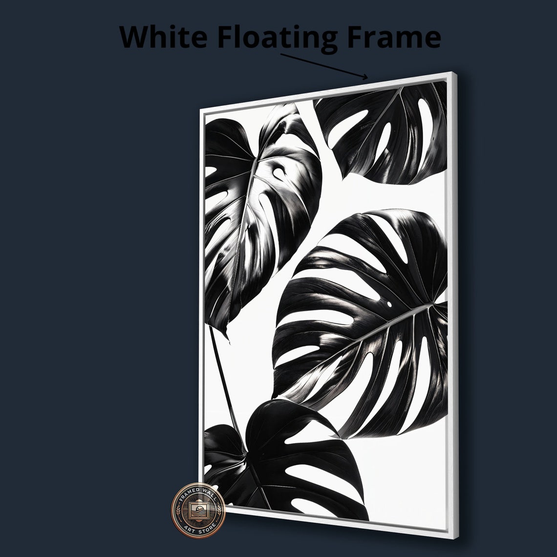 Black White Monstera Leaves Minimalist Botanical High Contrast Print - Image 3