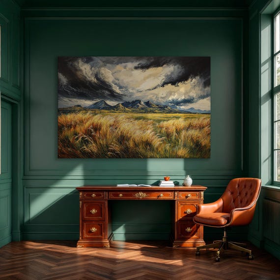 Dramatic Mountain Landscape Framed Canvas Print Stormy Sky And Vibrant Wilderness Wall Art Nature Scene Decor Ready To Hang