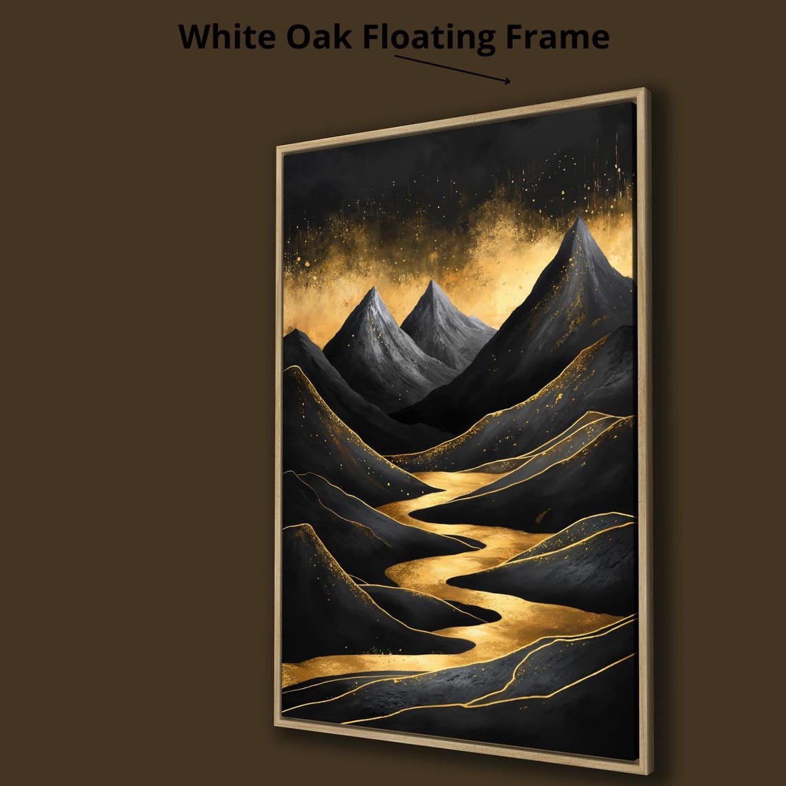 Surreal Black Gold Mountains Golden River Starry Night Abstract Poster - Image 3
