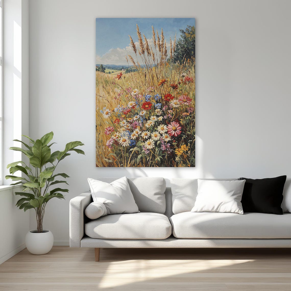 Summer Wildflower Meadow With Golden Wheat Field Painting Poster
