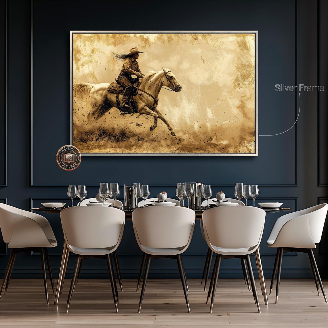Western Cowgirl Riding White Horse Sepia Ranch Vintage Art Poster - Image 4