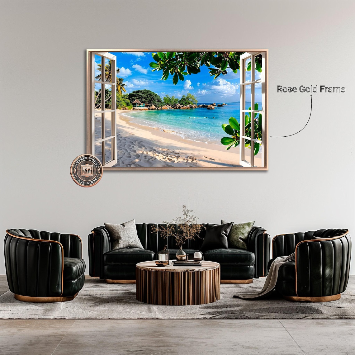 Tropical Beach Window View Art Print, Coastal Scene - Image 2
