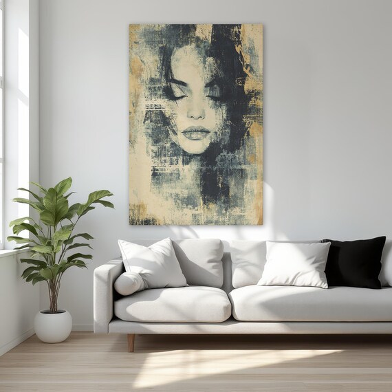 Elegant Abstract Female Portrait Framed Canvas Print Beautiful Face Wall Art Stylish Home Decor Gift For Her Ready To Hang