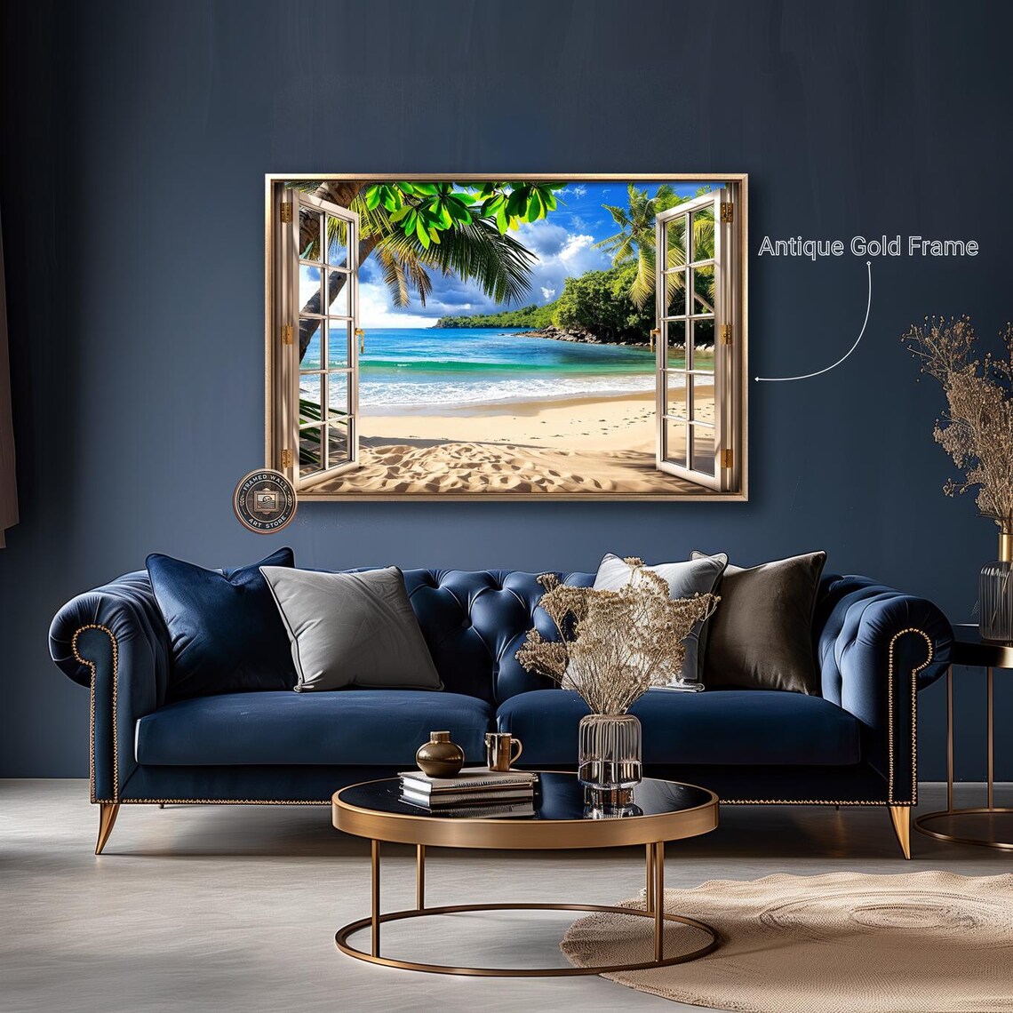 Ocean Sandy Beach Window View, Coastal Travel Poster - Image 2