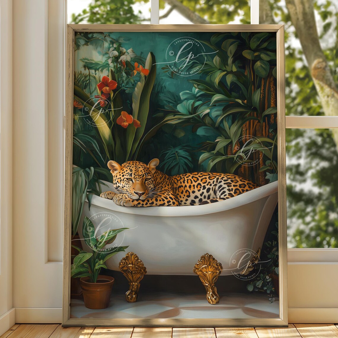 Leopard In A Bathtub Bathroom Maximalist Art Print