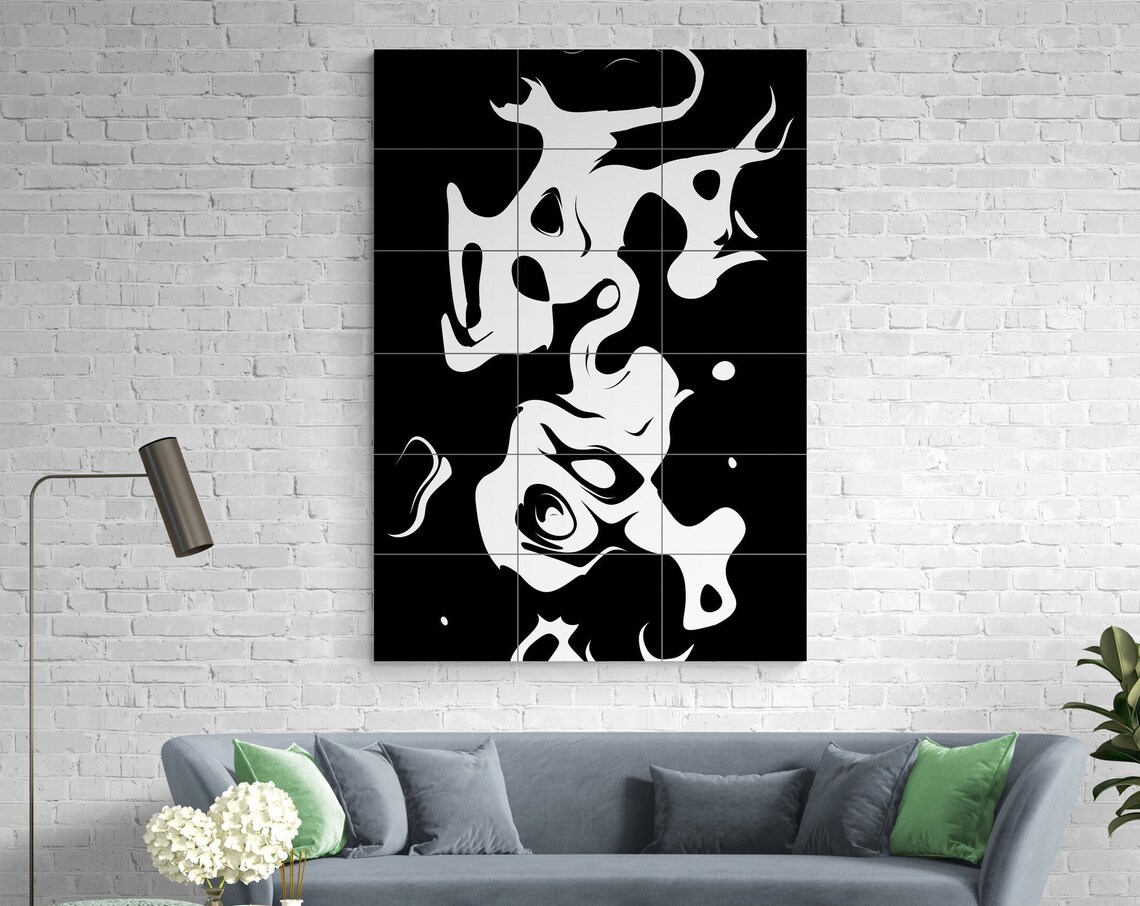 White Organic Shapes on Black Bold Abstract Contrast Art Print