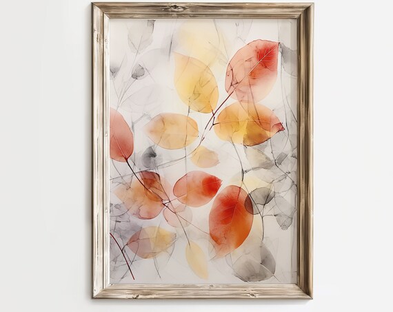 Watercolor Autumn Leaves In Orange Red Yellow Botanical Poster