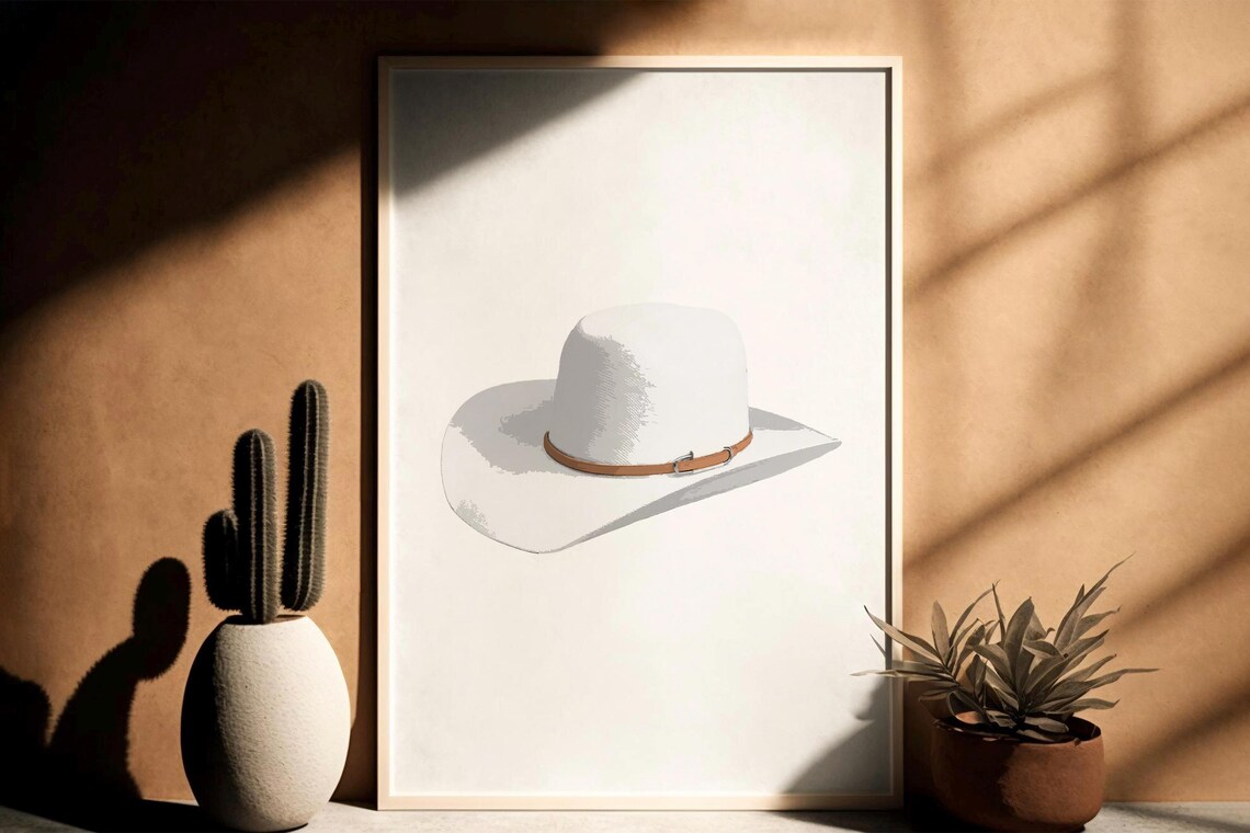 White Cowgirl Hat Western Preppy Coastal Art Print