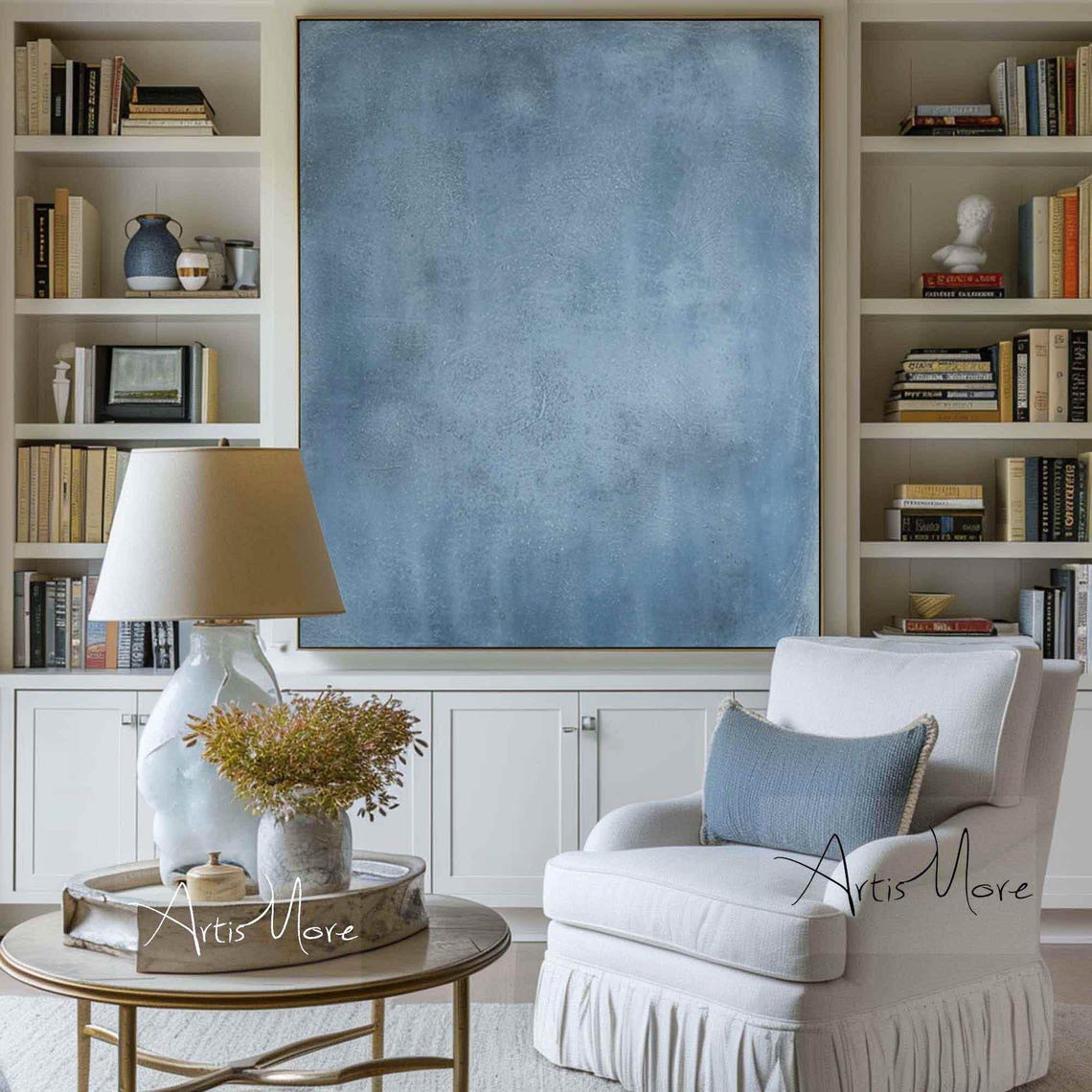 Dusty Blue Minimalist Abstract Texture Large Canvas Wall Poster - Image 4
