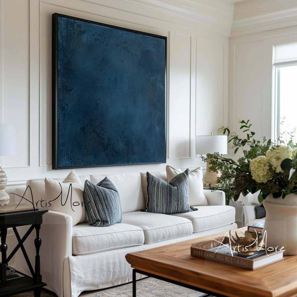 Deep Navy Blue Minimalist Abstract Texture Color Field Art Poster - Image 3