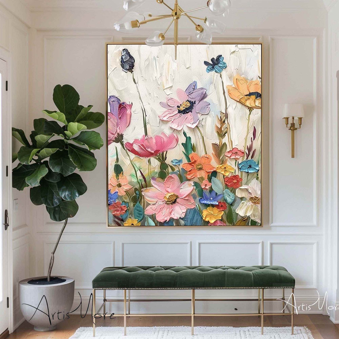 Colorful Spring Wildflower Bouquet Impasto Floral Texture Art Poster - Image 5