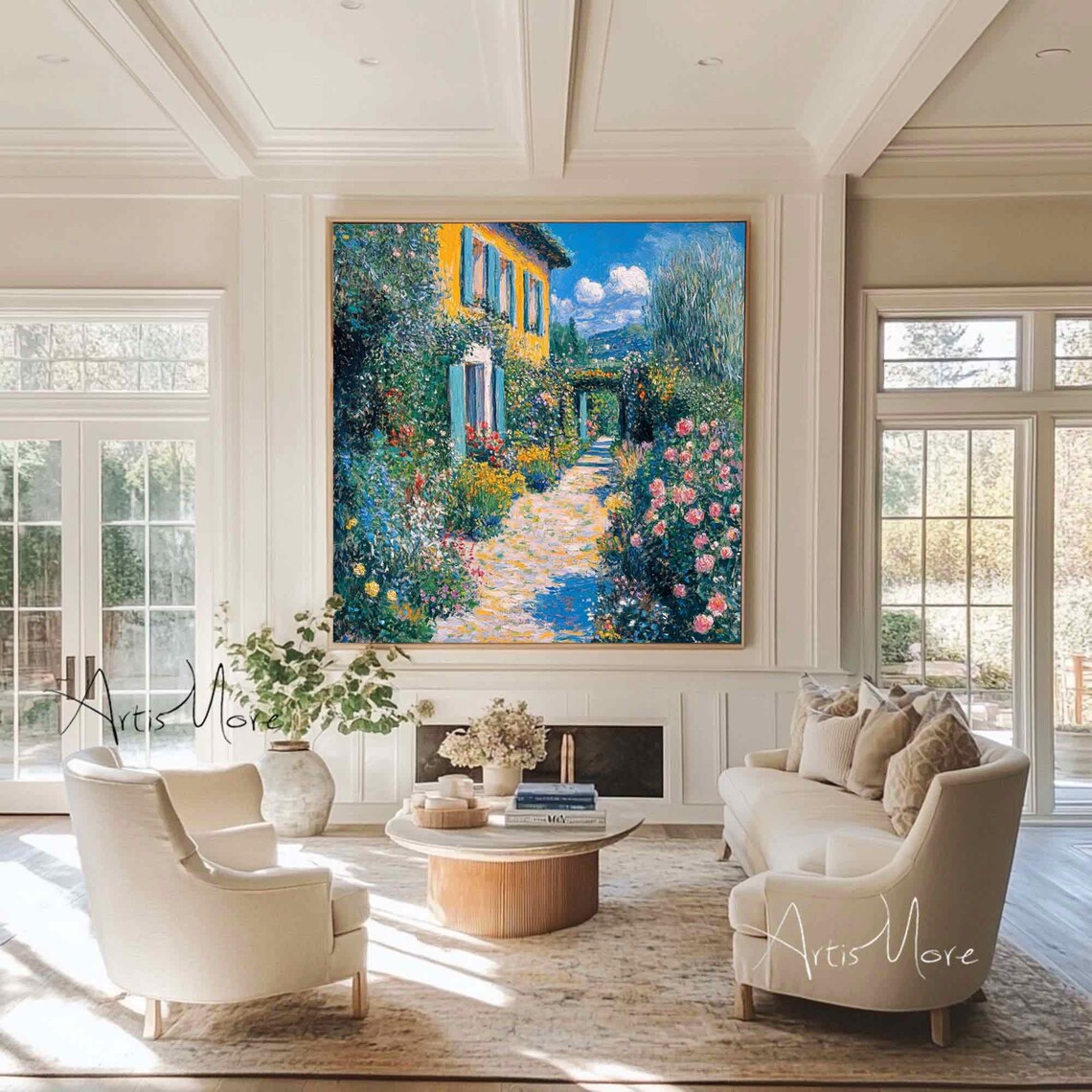Original Garden Painting Flower Texture Painting On Blue Yellow Wall Art Abstract Flower Art Fashion Decor Luxurious Floral Art - Image 2