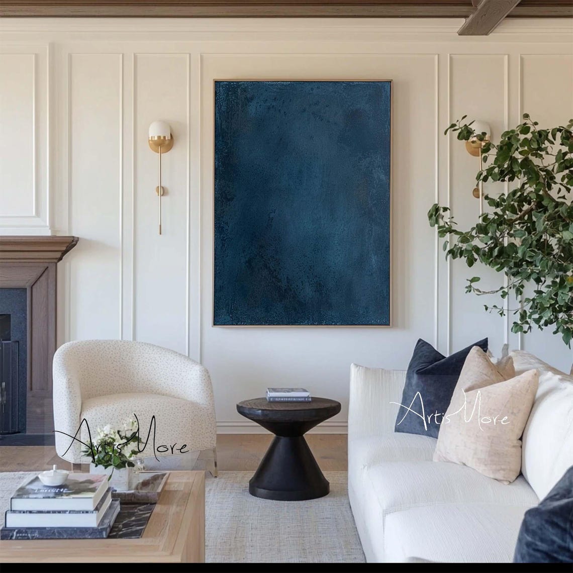 Midnight Navy Blue Minimalist Abstract Texture Large Canvas Poster - Image 3