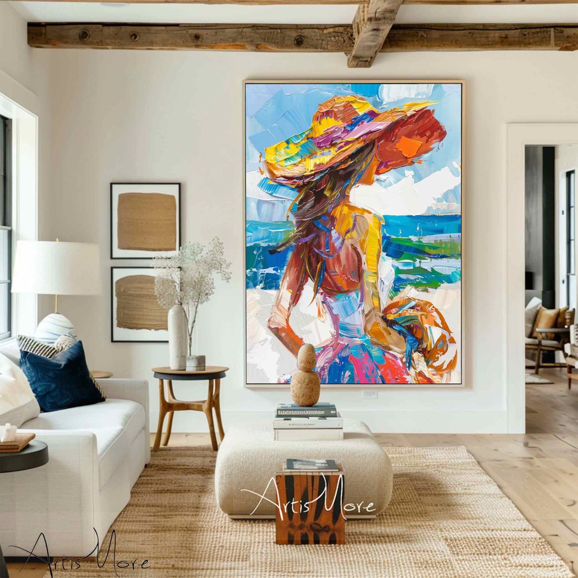 Colorful Woman Figure Art Hawaiian Woman Art Tan Skin Thick Texture Art Painting Summer Female Figure Painting Pretty Girl In Coastal - Image 4