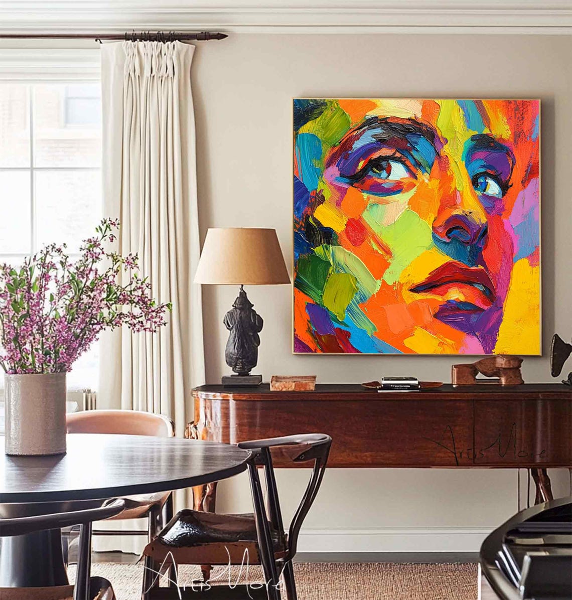 Rainbow Abstract Man Face Looking Up Mosaic Color Canvas Poster