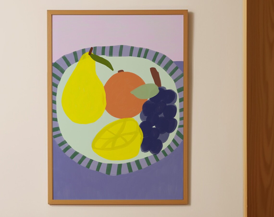 Fruit Poster Trendy Kitchen Wall Art Mid Century Hand Drawn Illustration Fruit Market Print Retro Fruit Still Life Kitchen Print