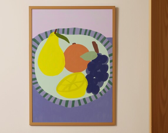 Fruit Poster Trendy Kitchen Wall Art Mid Century Hand Drawn Illustration Fruit Market Print Retro Fruit Still Life Kitchen Print
