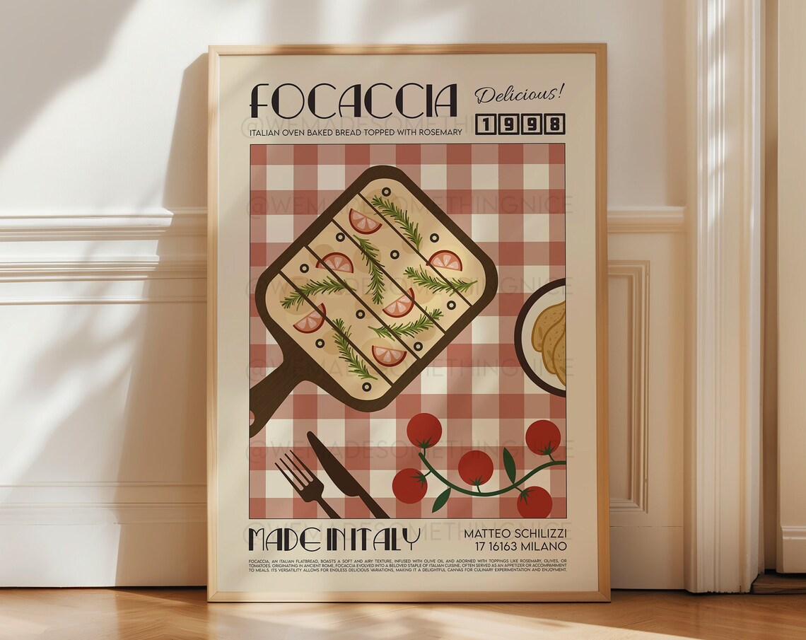 Focaccia Art Print, Mid Century Modern Kitchen Decor