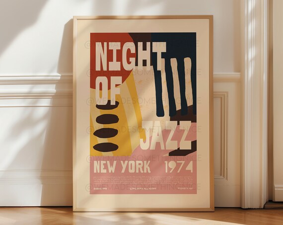 Night Of Jazz New York 1974 Retro Abstract Modernist Event Poster