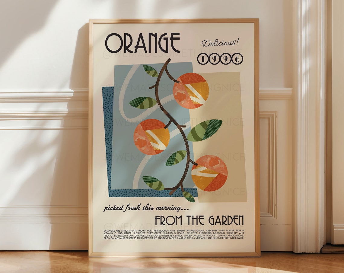 Orange Delicious Picked From The Garden Art Deco Citrus Fruit Poster