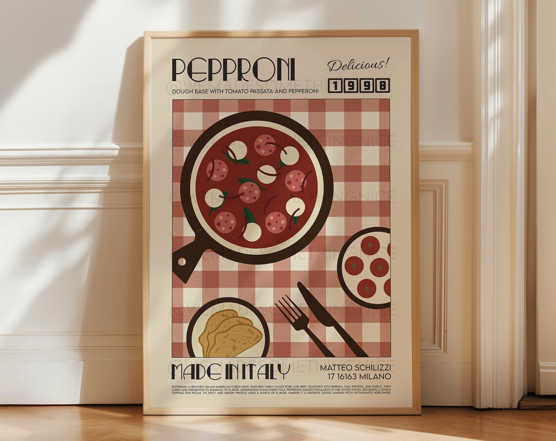 Retro Pizza Poster, Kitchen Food Art Print