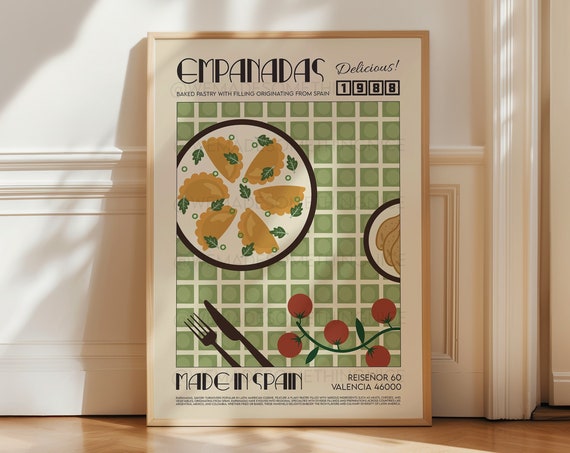 Empanadas Kitchen Poster, Mid-Century Modern Food Art