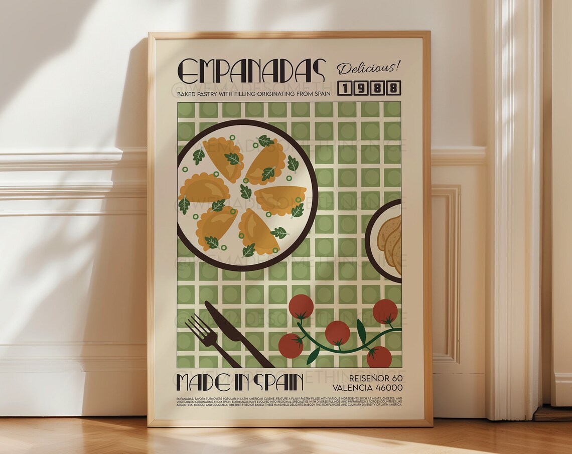 Empanadas Kitchen Poster, Mid-Century Modern Food Art