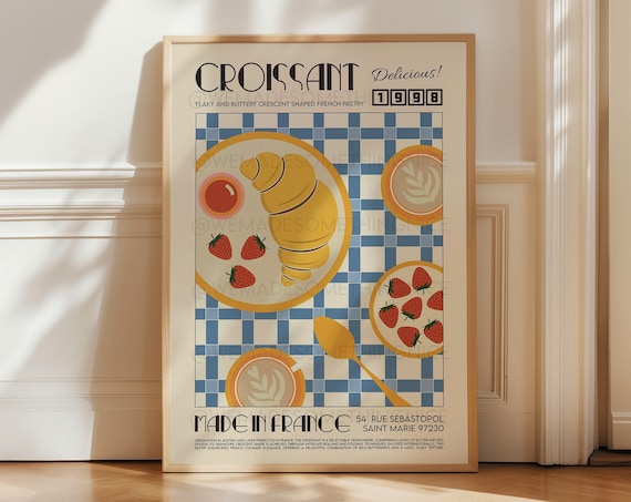 French Croissant Retro Kitchen Art Poster