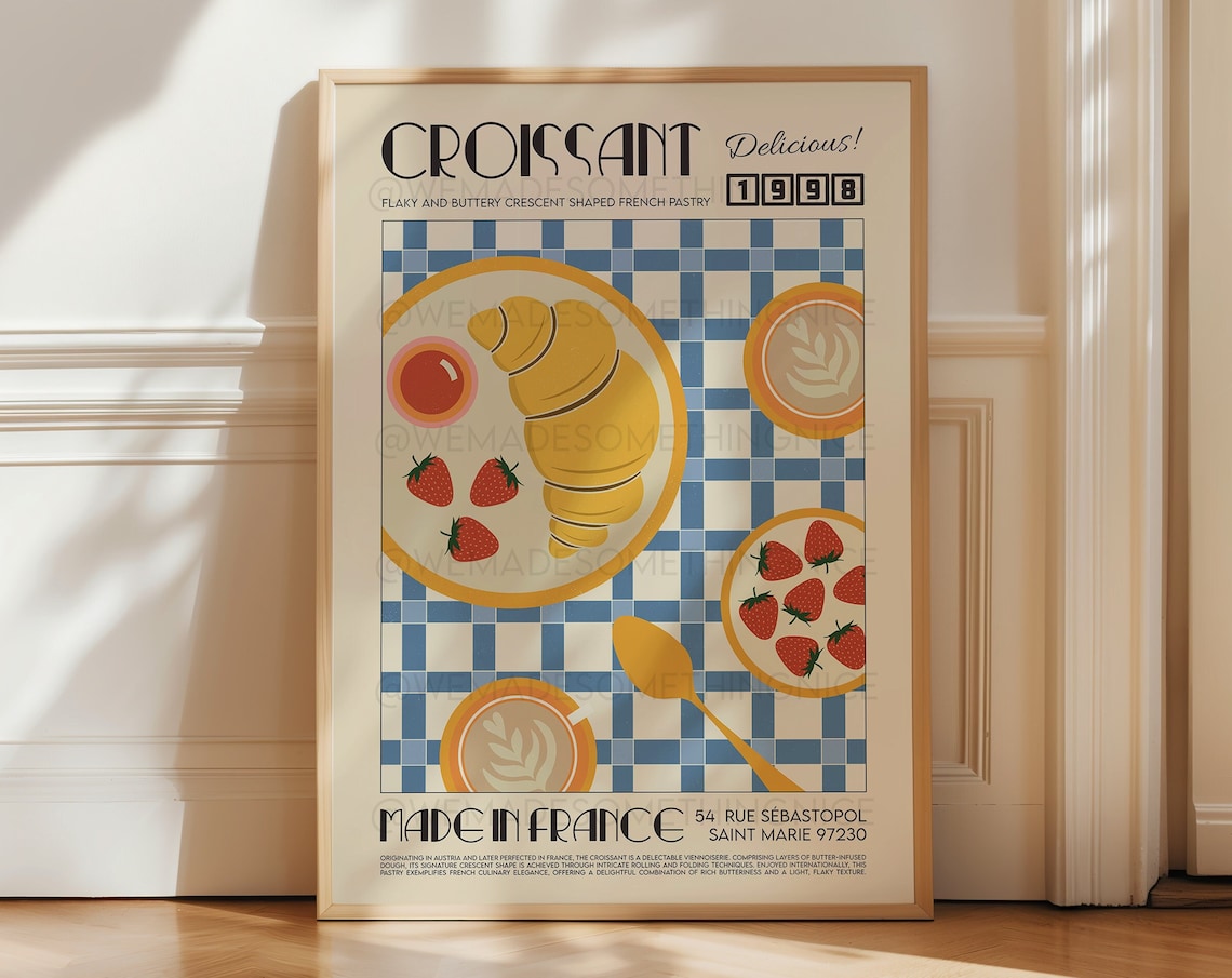 French Croissant Retro Kitchen Art Poster
