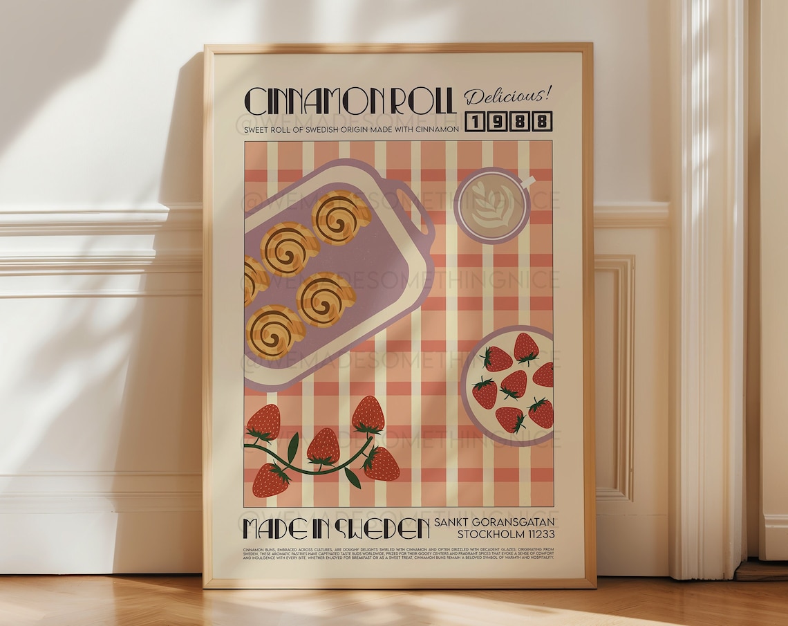 Cinnamon Roll Kitchen Art Print, Retro Poster