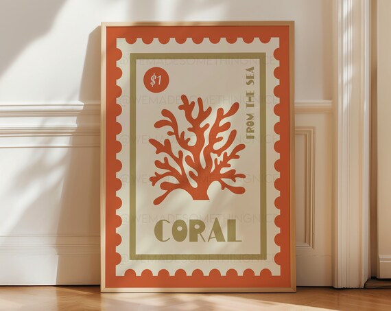 Coral Print Coastal Decor Coastal Wall Art Trendy Wall Art Retro Food Print Vintage Food Print Coastal Art Food Art Seaside Print