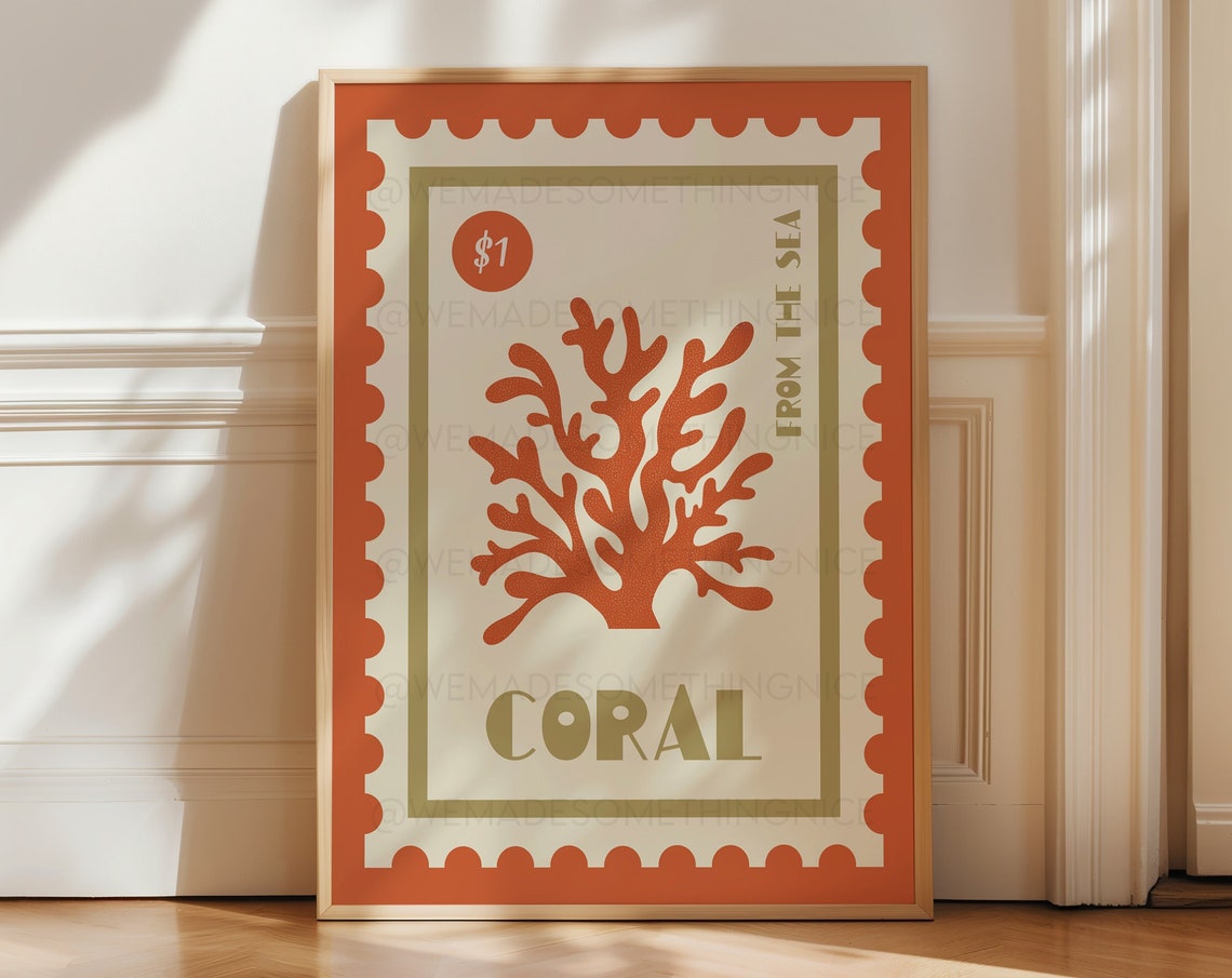 Coral Print Coastal Decor Coastal Wall Art Trendy Wall Art Retro Food Print Vintage Food Print Coastal Art Food Art Seaside Print