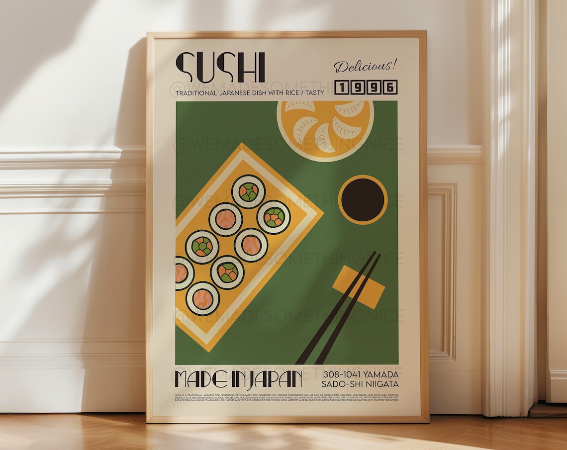 Sushi Poster, Retro Japanese Kitchen Art Print