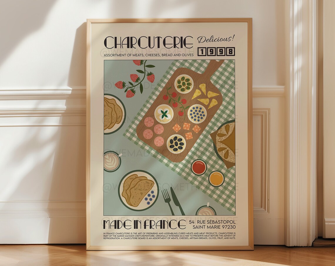 French Charcuterie Board Kitchen Poster, Pop Art Print