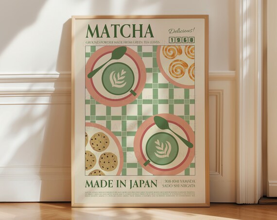 Matcha Poster, Retro Kitchen Wall Art Print