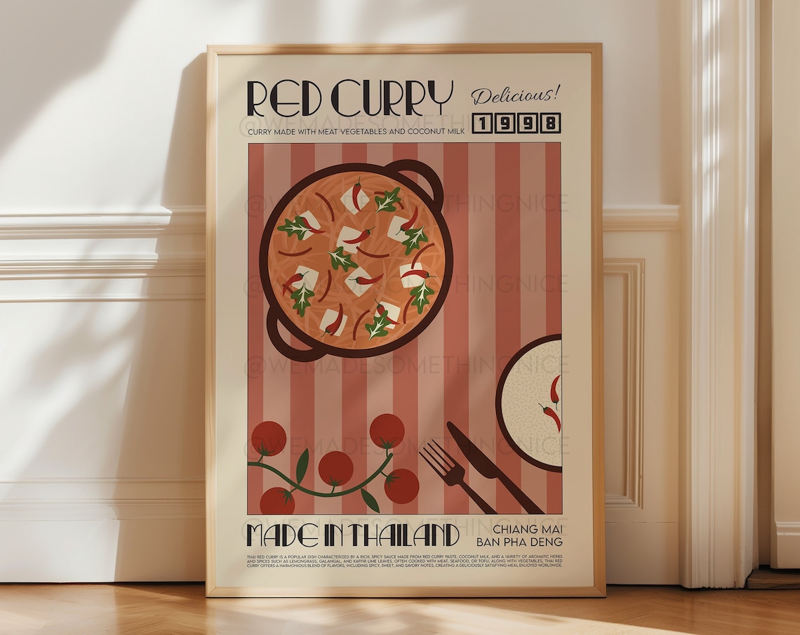 Thai Red Curry Kitchen Poster, Retro Food Art