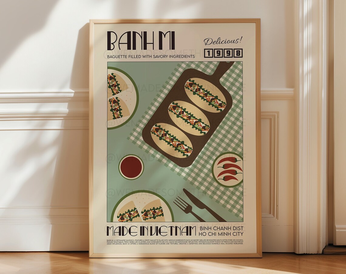Banh Mi Retro Food Print, Vietnam Kitchen Decor