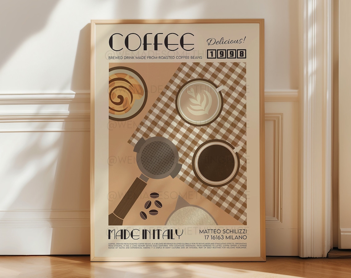 Coffee Print Kitchen Poster, Modern Retro Decor