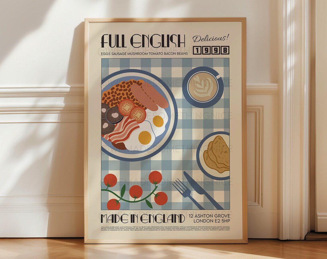 Full English Breakfast Retro Kitchen Art Poster